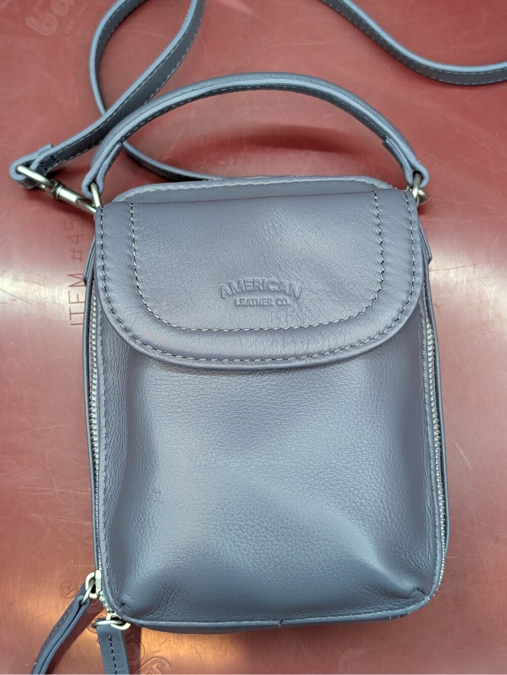 American Leather Co Cleveland Mini Crossbody Bag Slate Blue Leather NWOT